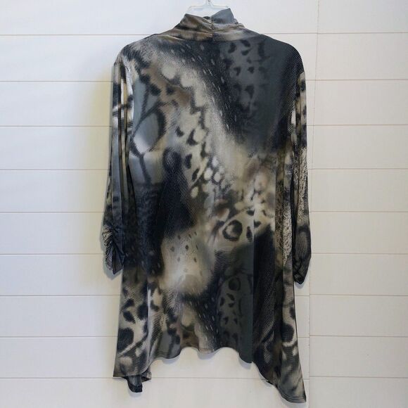 Clara Sun Woo Sharkbite Hem Animal Print Tunic Size Large Ruched Wrists Artsy - Picture 4 of 8